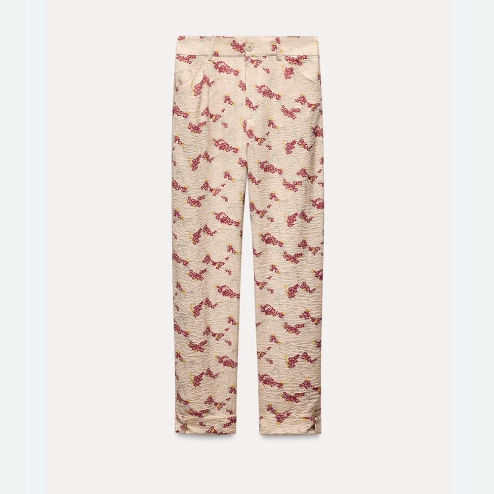 Zara Woman Collection Printed Floral Cream Trousers